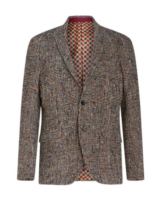 Etro Brown Single-Breasted Checked Blazer for men