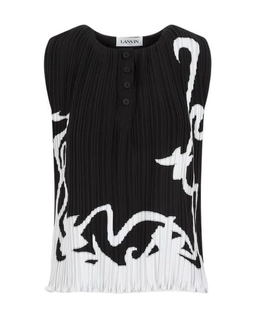 Lanvin Black Abstract-Print Pleated Sleeveless Blouse
