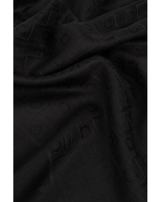 Ferragamo Black Ferragamo Monogram Jacquard Frayed-Edge Scarf
