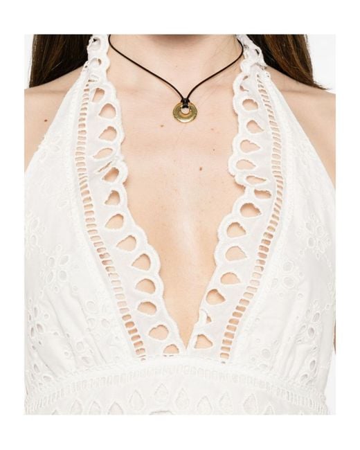 Ermanno Scervino White V-Neck Broderie-Anglaise Maxi Dress