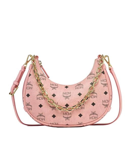 MCM Pink Monogram Printed Zipped Tote Bag