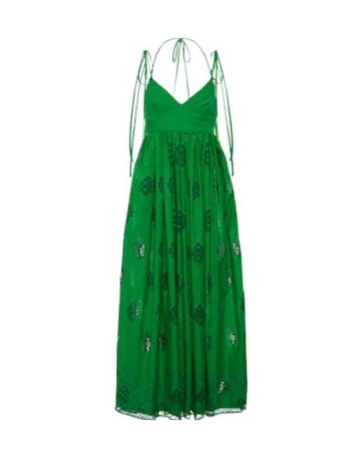 Erdem Green Embroidered Cotton-Blend Midi Dress