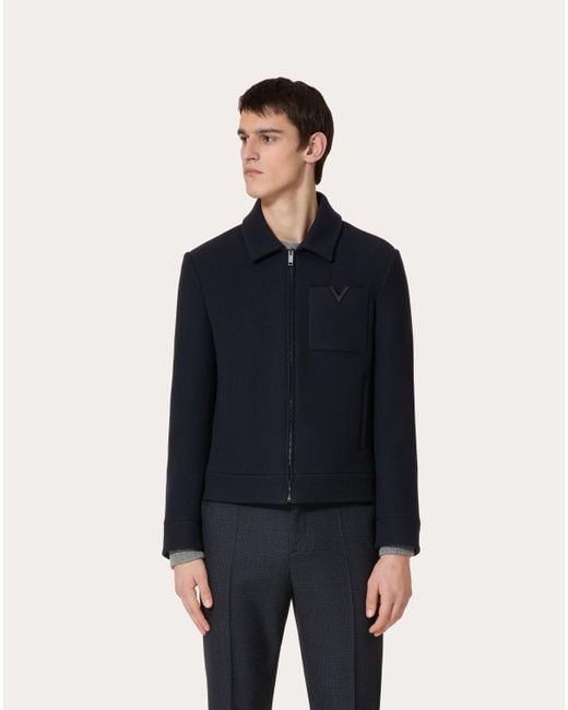 Valentino Blue Zip-Up Straight Hem Jacket for men
