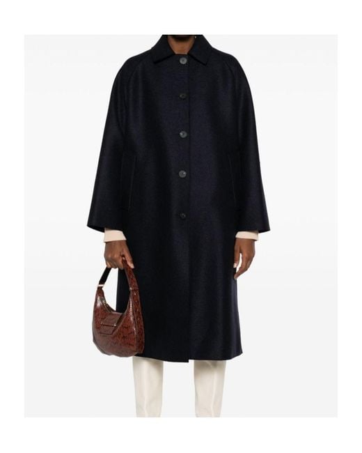 Harris Wharf London Black Button-Front Raglan-Sleeve Coat