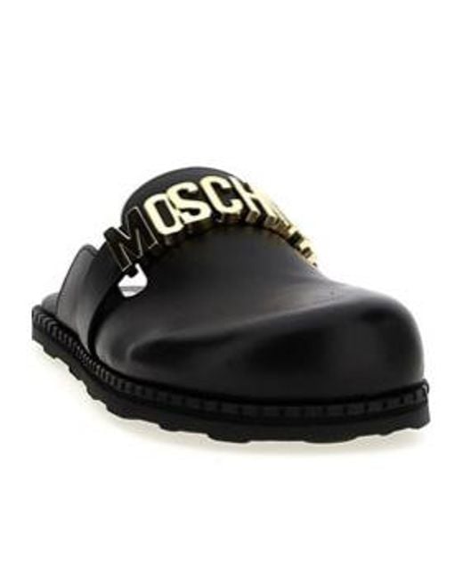 Moschino Black Logo Lettering Almond Toe Mules
