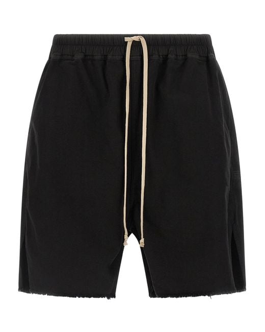 Rick Owens Black Drawstring Frayed Hem Shorts for men