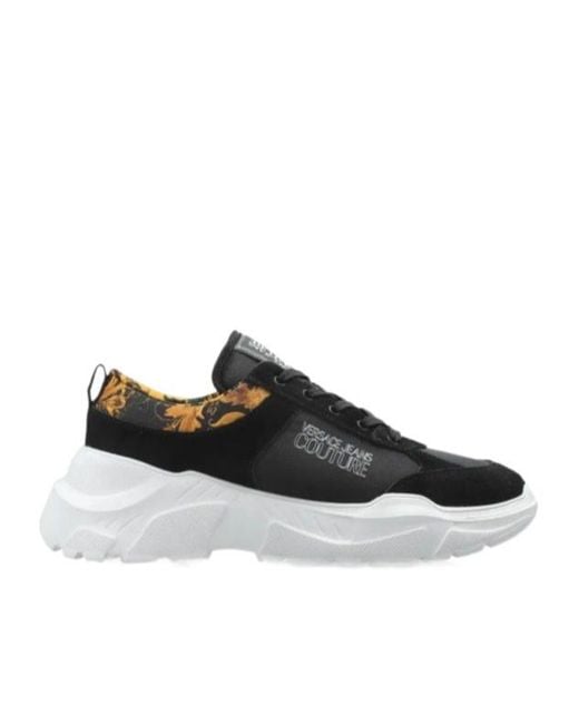 Versace Jeans Black Couture Barocco Printed Lace-Up Sneakers for men