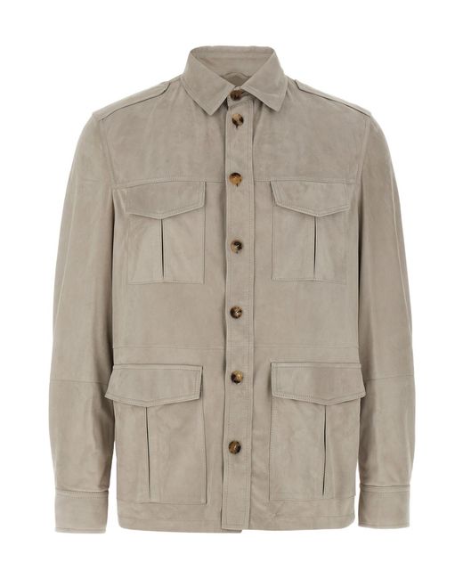 Brunello Cucinelli White Buttoned Leather Shirt Jacket for men