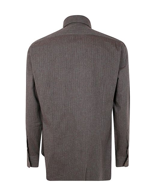 Barba Napoli Gray Long Sleeve Button-Down Shirt for men