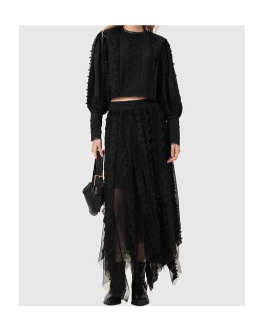 AllSaints Black Vashtie Lace Midi Skirt