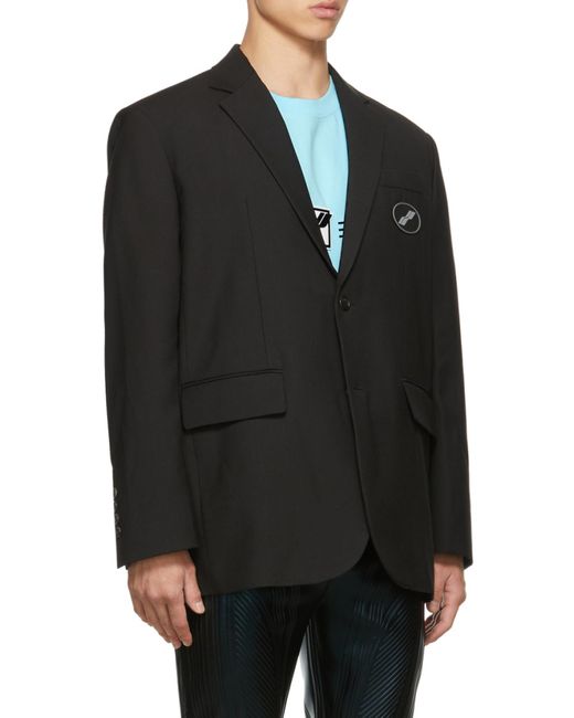 we11done Black Logo-Patch Long Sleeved Oversized Blazer for men