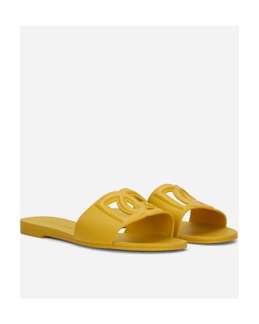 Dolce & Gabbana Yellow Logo Cut-Out Open-Toe Slides
