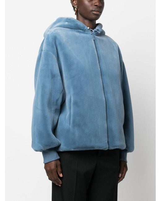 Emporio Armani Blue Faux-Fur Reversible Hooded Jacket