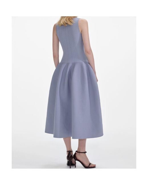 Self-Portrait Blue Ribbed Knit Diamante Midi Dress