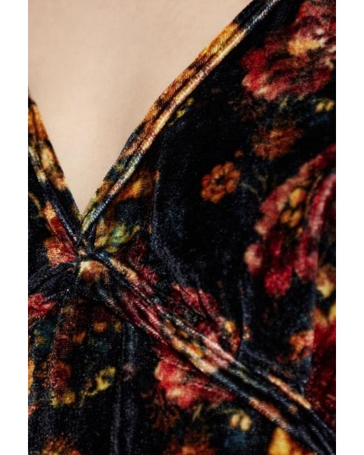 R13 Purple V-Neck Floral-Print Midi Dress