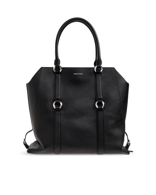 McQueen Black Farringdon Ring-Detail Top Handle Bag for men