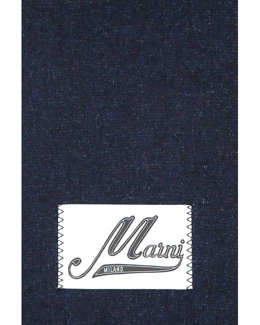 Marni Blue Logo Patch Fringed Scarf for men