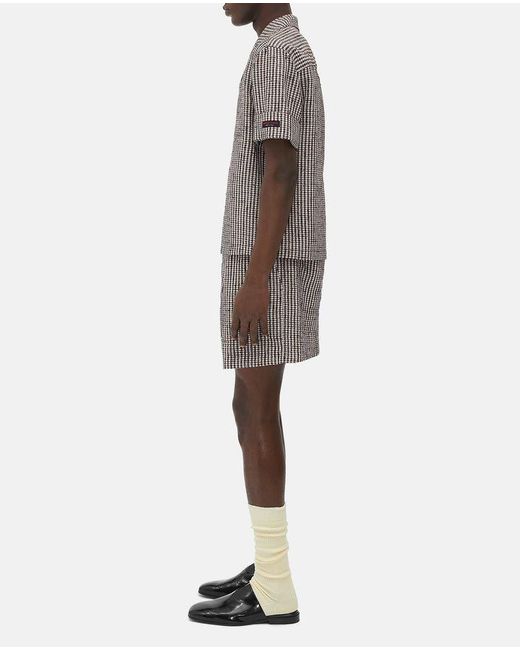 Bottega Veneta Gray Logo Detailed Checkered Shorts for men