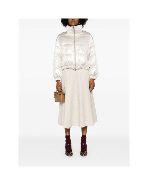 Brunello Cucinelli White Iridescent-Effect Zipped Down Jacket