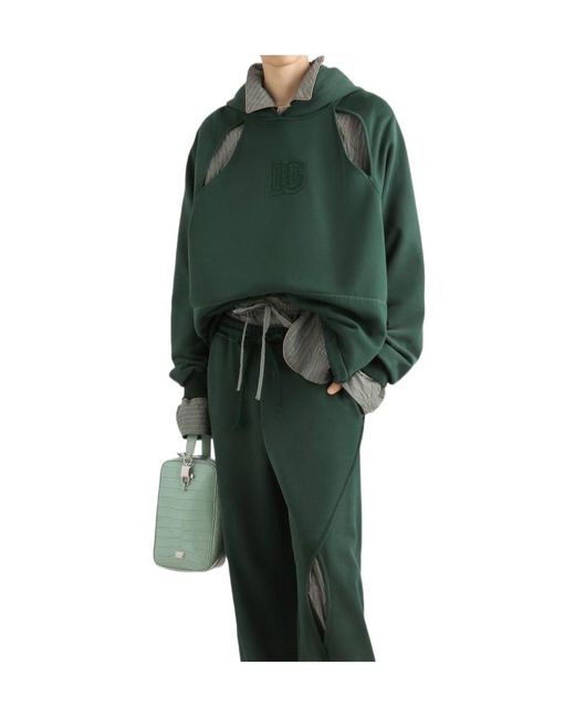 Dolce & Gabbana Green Logo Patch Treated Hoodie for men