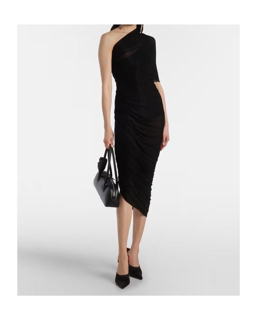 Magda Butrym Black One-Shoulder Ruched Midi Dress