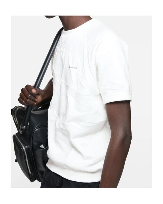 Acne White Crinkled Fleece T-Shirt for men