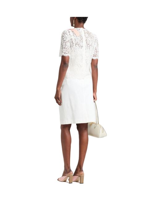 Dolce & Gabbana White Solid-Color Short-Sleeve Lace Top