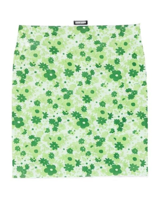 Miu Miu Green Floral-Printed Midi Skirt