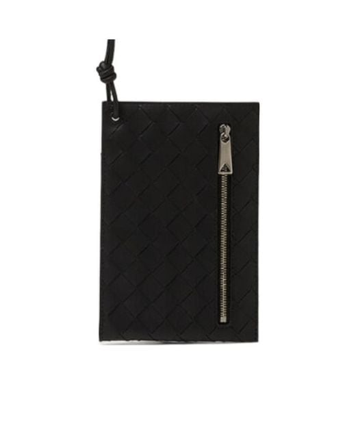 Bottega Veneta Black Intrecciato Neck Strapped Phone Holder for men