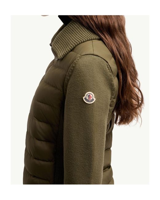 Moncler Green Padded Zip-Up Wool Cardigan