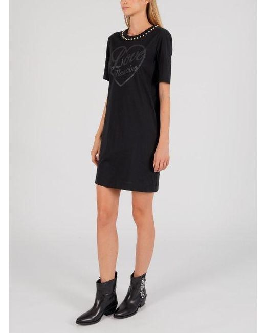 Moschino Black Pearl-Trim T-Shirt Dress