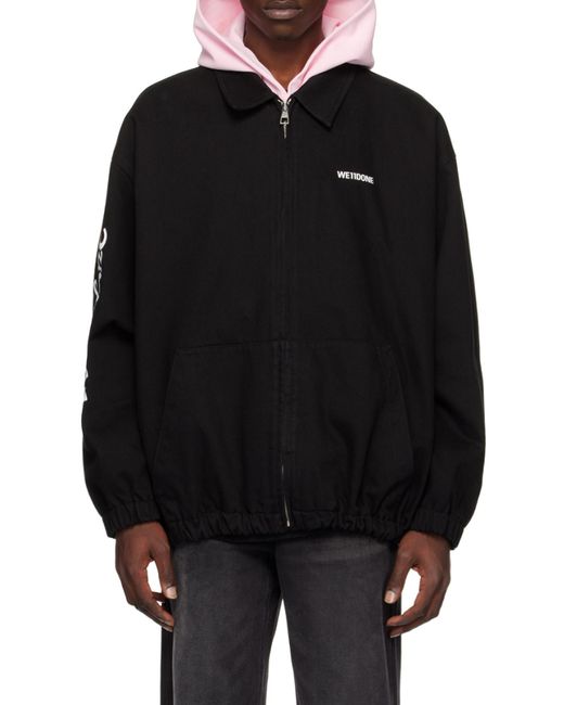 we11done Black Logo Printed Zipped Jacket for men