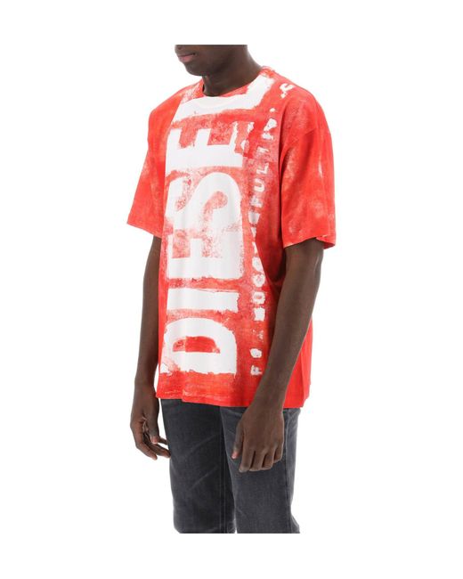 DIESEL Red T-Boxt Bisc Logo Printed Crewneck T-Shirt for men