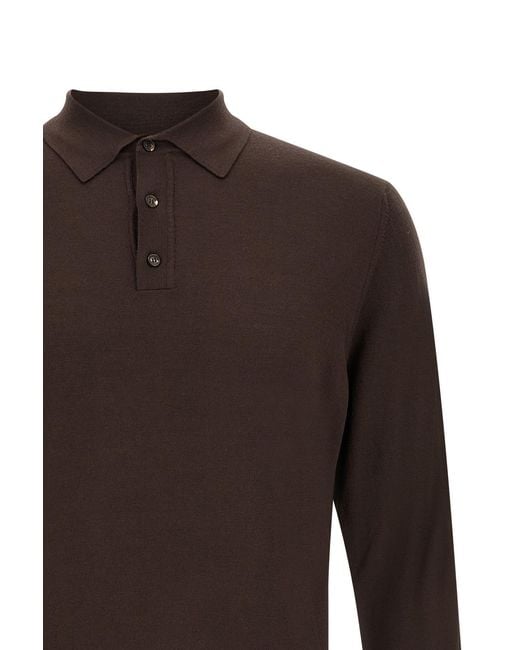 Zanone Brown Long Sleeve Polo Shirt for men