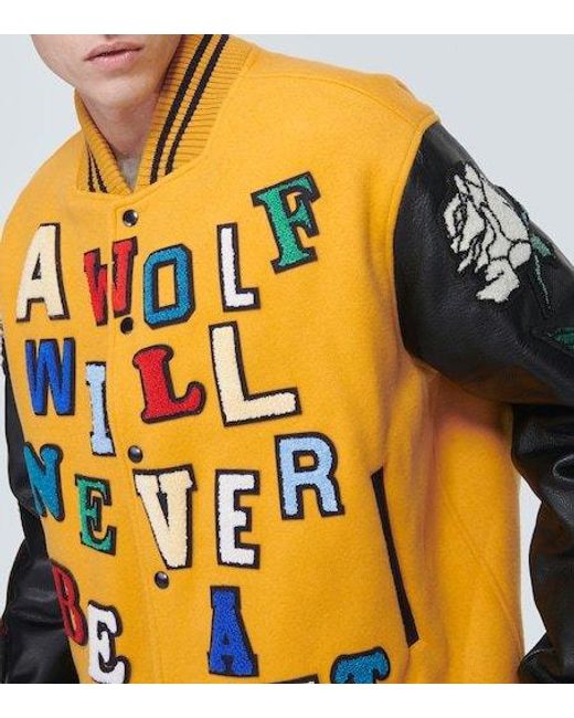 Undercover Orange Appliqué Wool-Blend Varsity Jacket for men