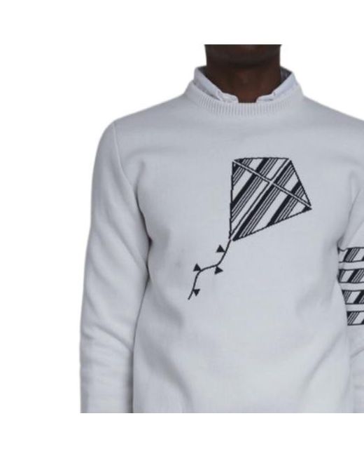 Thom Browne White Pullover W/ Kite Icon Jacquard 4Bar for men