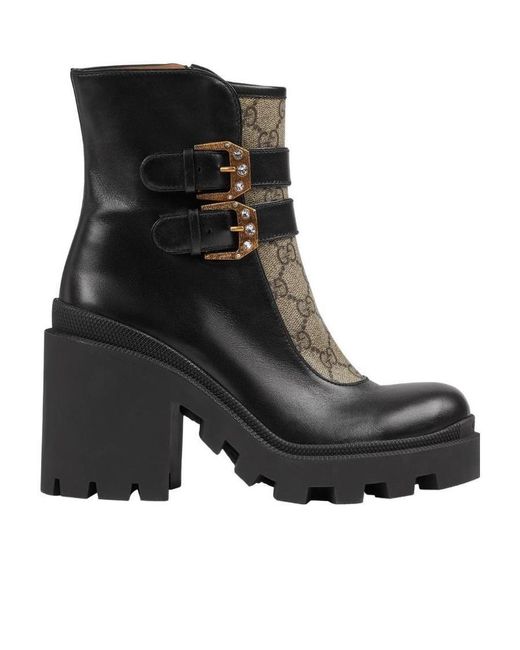 Gucci Black Gg Supreme Buckle Ankle Boots