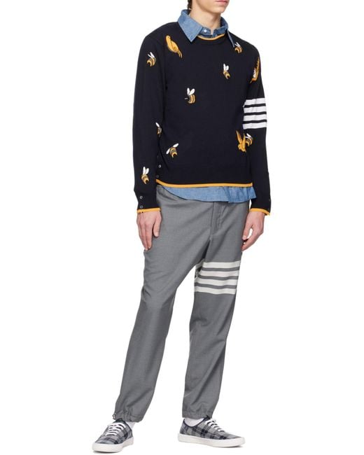 Thom Browne Blue Fine Knit Crewneck Jumper for men