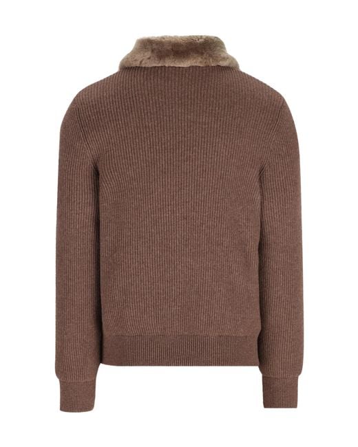 Moorer Brown Shearling Collar Zip-Up Jacket for men