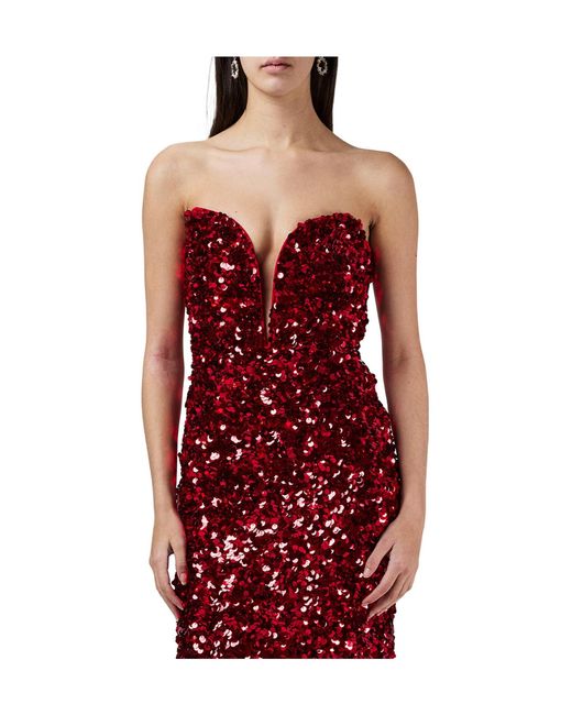 Self-Portrait Red 3D Sequin Midi Dress