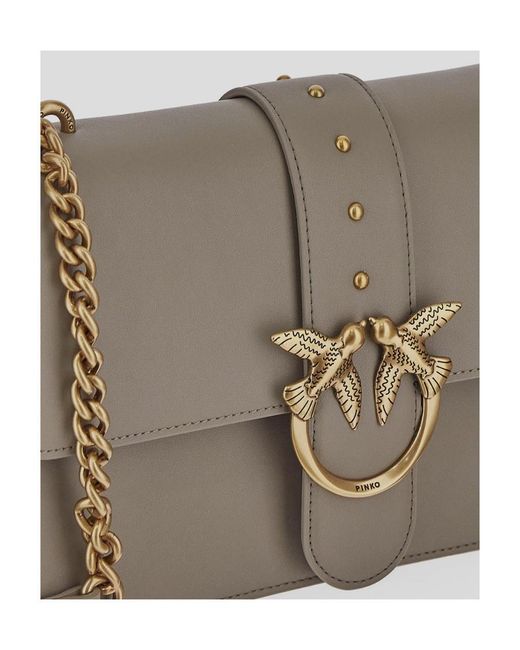 Pinko Gray Love One Classic Logo Plaque Crossbody Bag