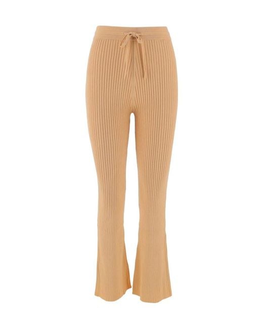 Nanushka Natural Ribbed Knitted Cropped Pants