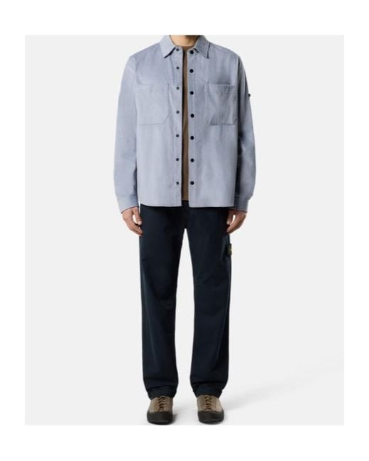 Stone Island Blue Logo Patch Trousers for men