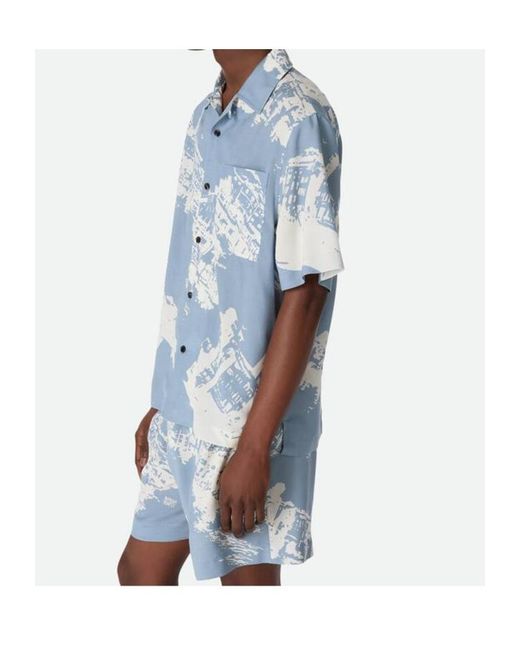 Bottega Veneta Blue Italian Postcard Silk Shirt for men