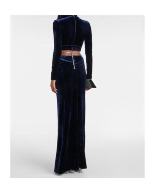 Rabanne Blue Crystal-Embellished Velvet Maxi Dress