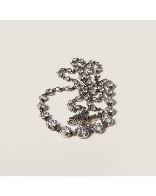 Miu Miu Metallic Metal Necklace With Crystals