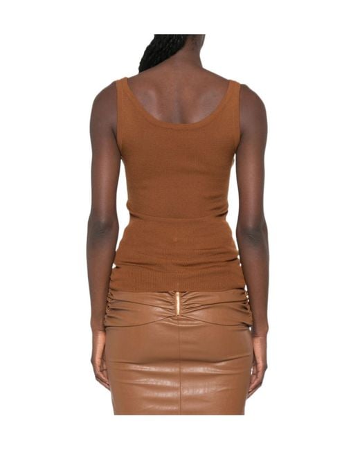 Elisabetta Franchi Brown Ribbed-Knit Tank Top