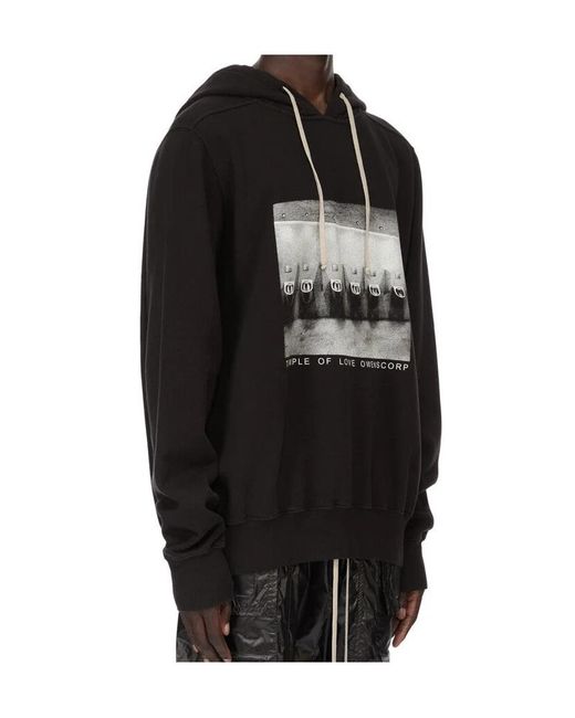 Rick Owens Black Oversized Drawstring Hoodie for men