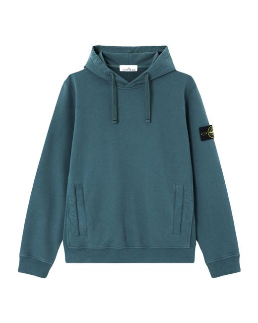 Stone Island Blue Logo Patch Drawstring Hoodie for men