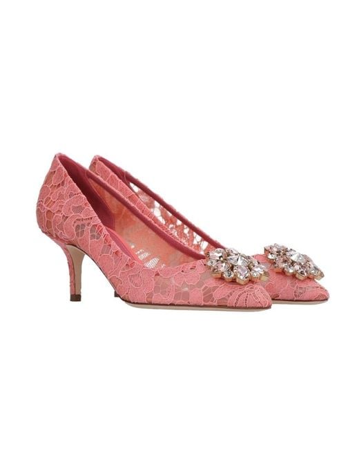 Dolce & Gabbana Pink Bellucci Embellished Lace Pumps